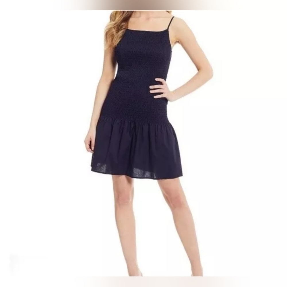 Gianni Bini Womens Dress XL Blue Smocked Madeline Ruffle Stretch Boho 15351